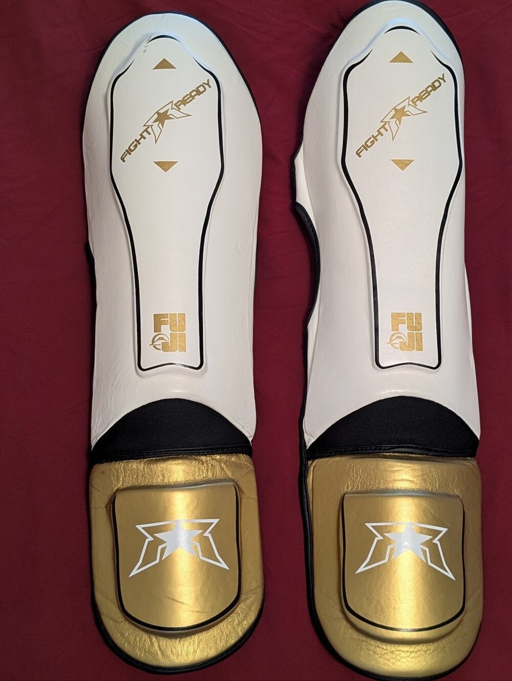 Fuji Fight Ready Striking Shin Guards – Muay Thai, MMA, Kickboxing – White/Gold